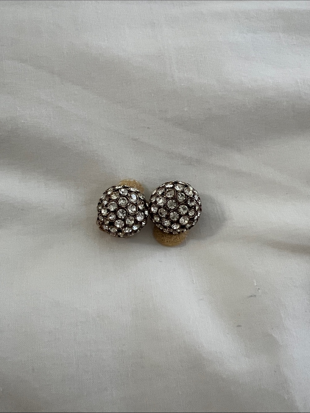 Crystal Pavé Button Earrings in Clear and Gold